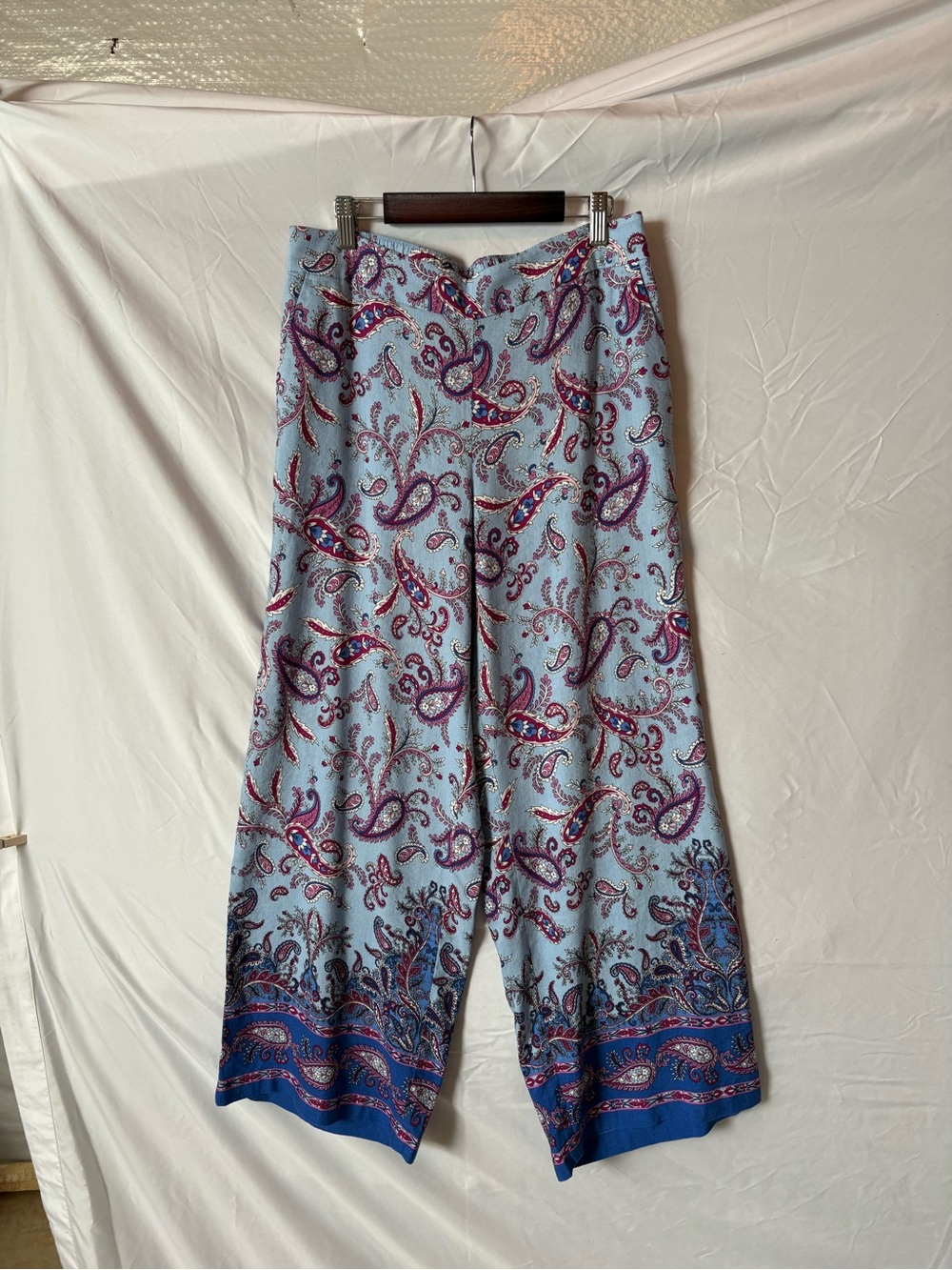 LOFT Light Blue Paisley Cropped Wide-Leg Pants